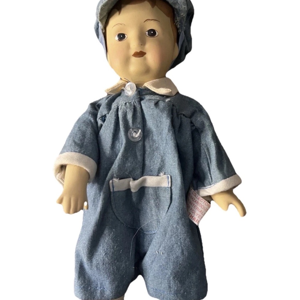 Vintage Bisque 8.5" Boy Doll Made In Thailand Cloth Body Porcelain Limbs/ Face